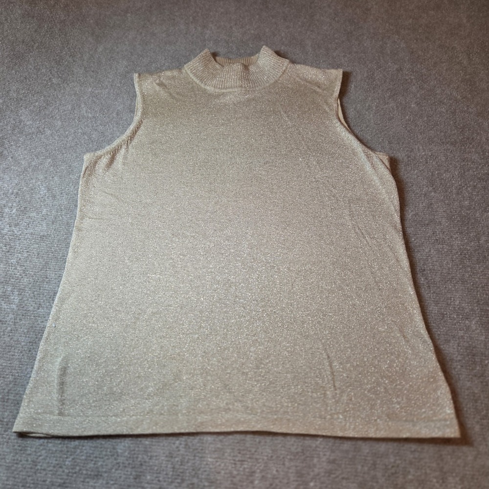 Peter Nygard Petites Gold Metallic Mock Neck Sleeveless Knit Top Large 3B097773